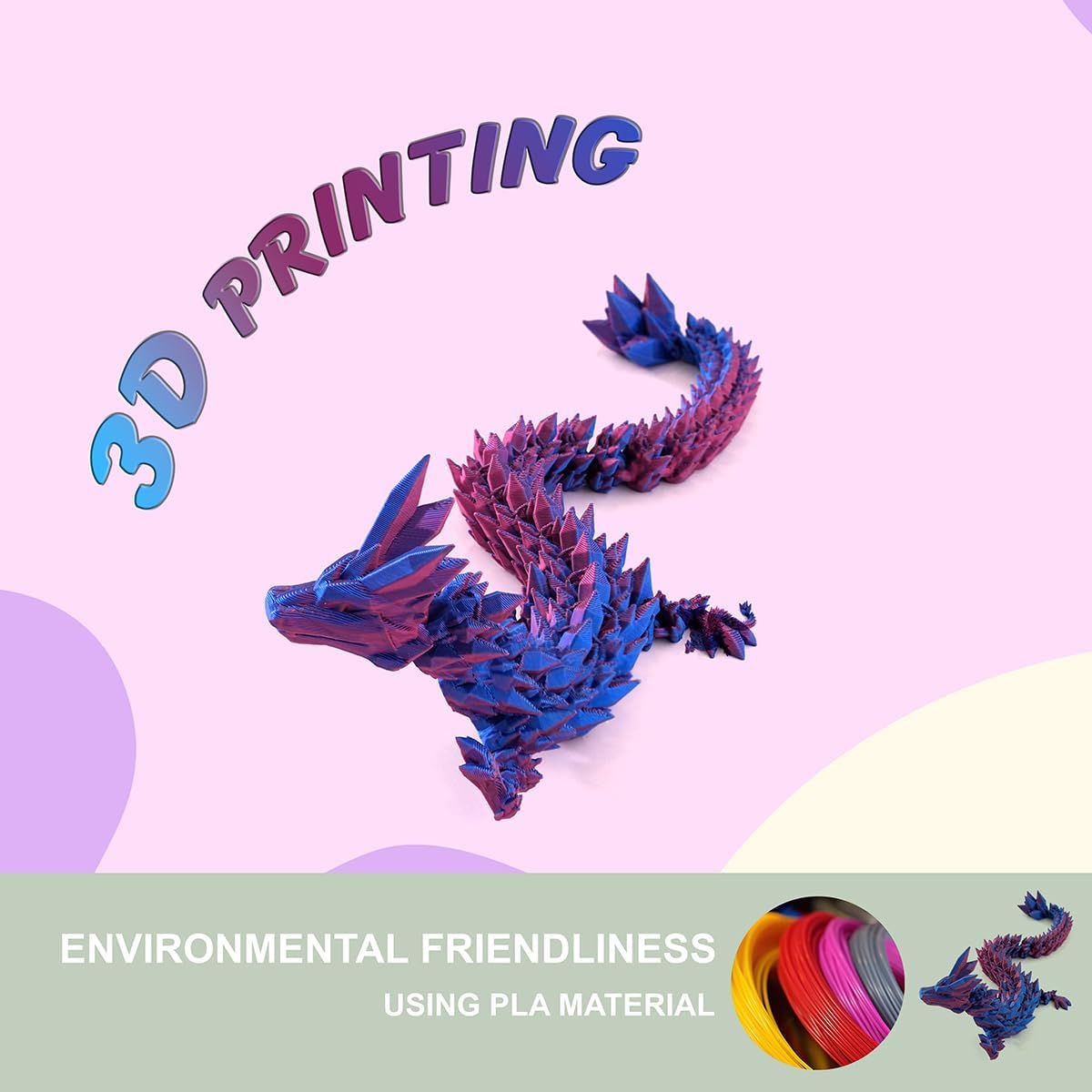 2PCS 12" 3D Printed Dragon, 3D Animals, 3D Fidget Toy, Autism Toys, 3D Dragon, 3D Printing Dragon for Home Office Decor Executive Desk Toys