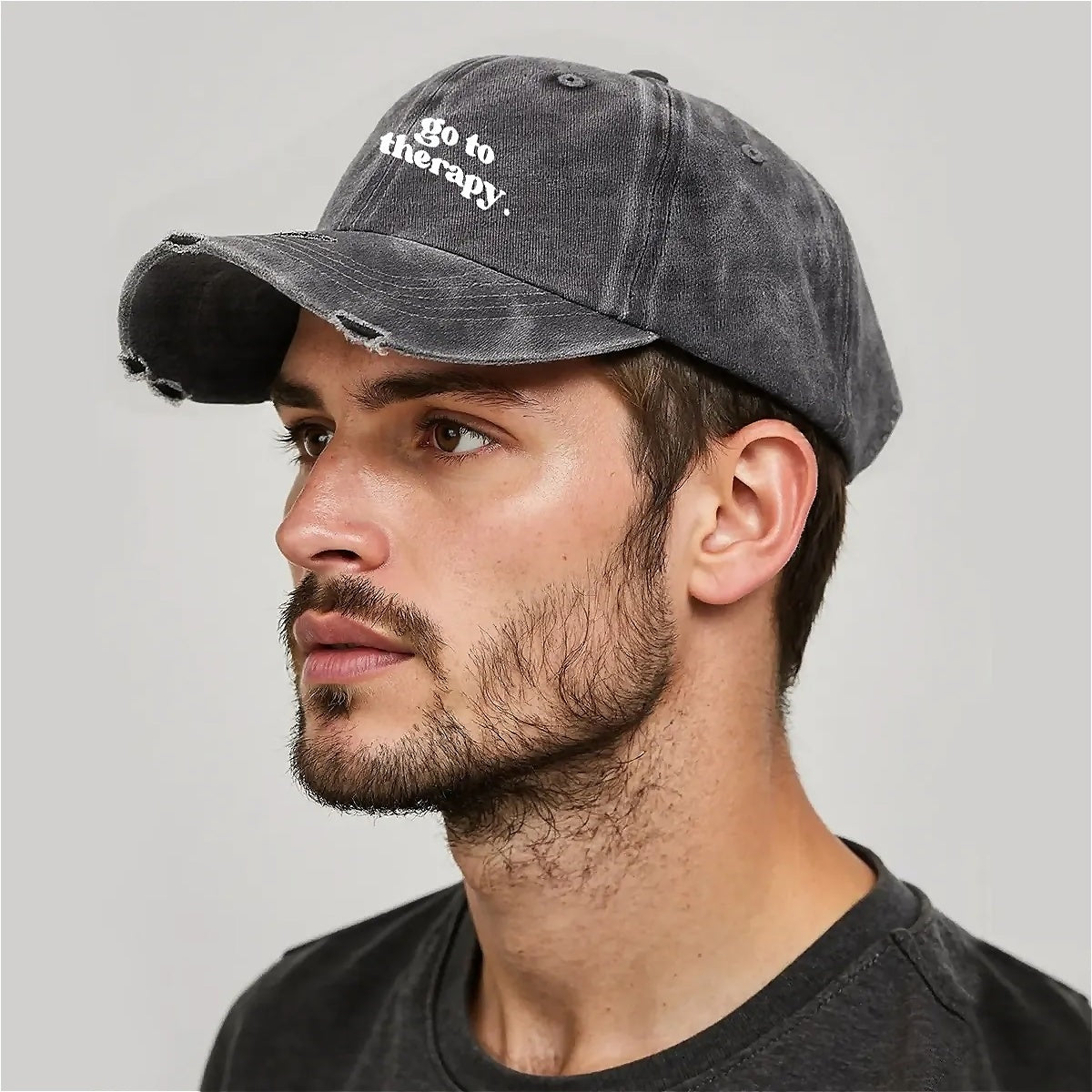 GO TO THERAPY Unisex Adjustable Curved Brim Print Hole Cowboy Baseball Hat