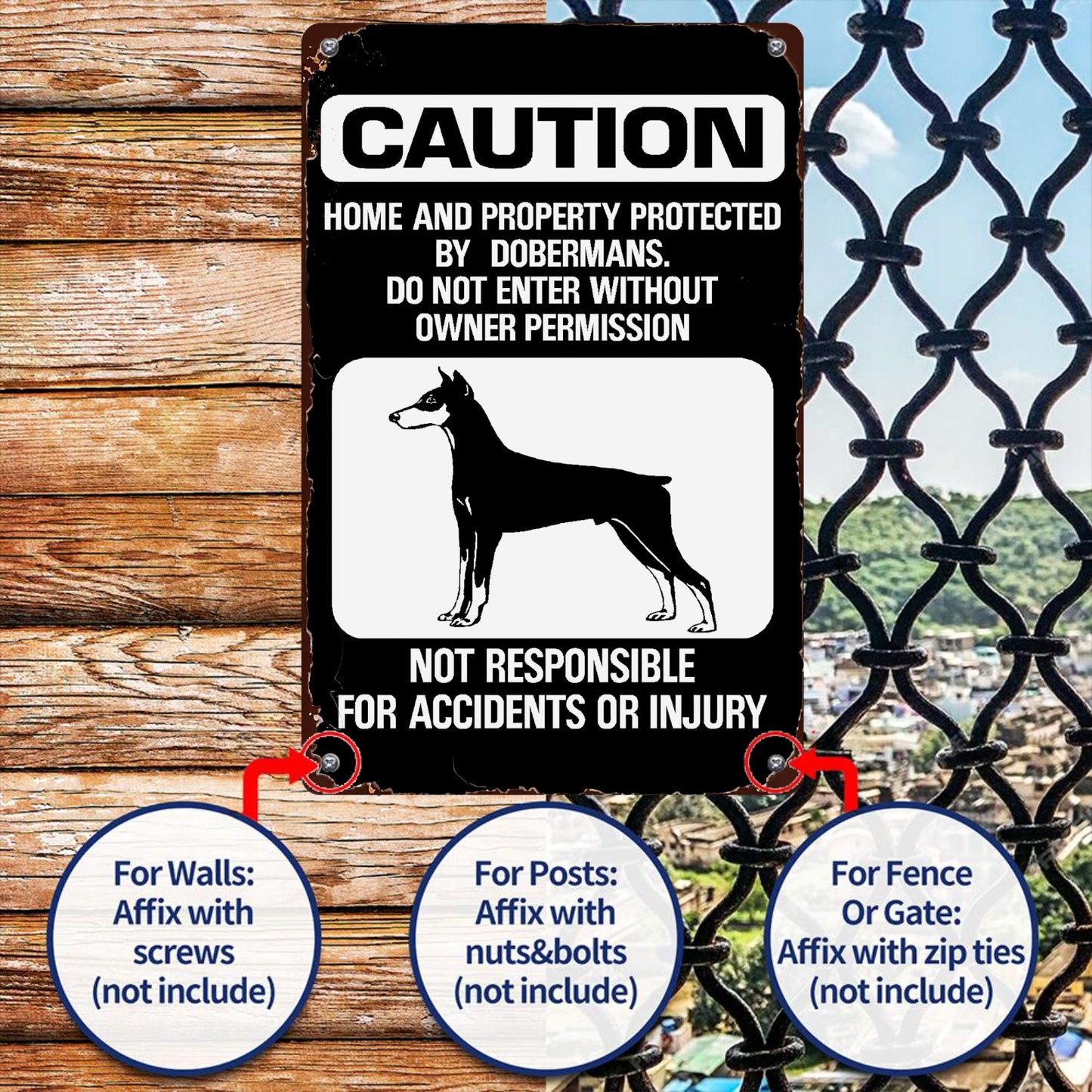 8" x 12" Attention Doberman Warning Do Not Enter, Metal Sign, Durable, Wear-resistant, Rust-resistant, Suitable for garden, living room, bar, garage and other decorations, a good gift