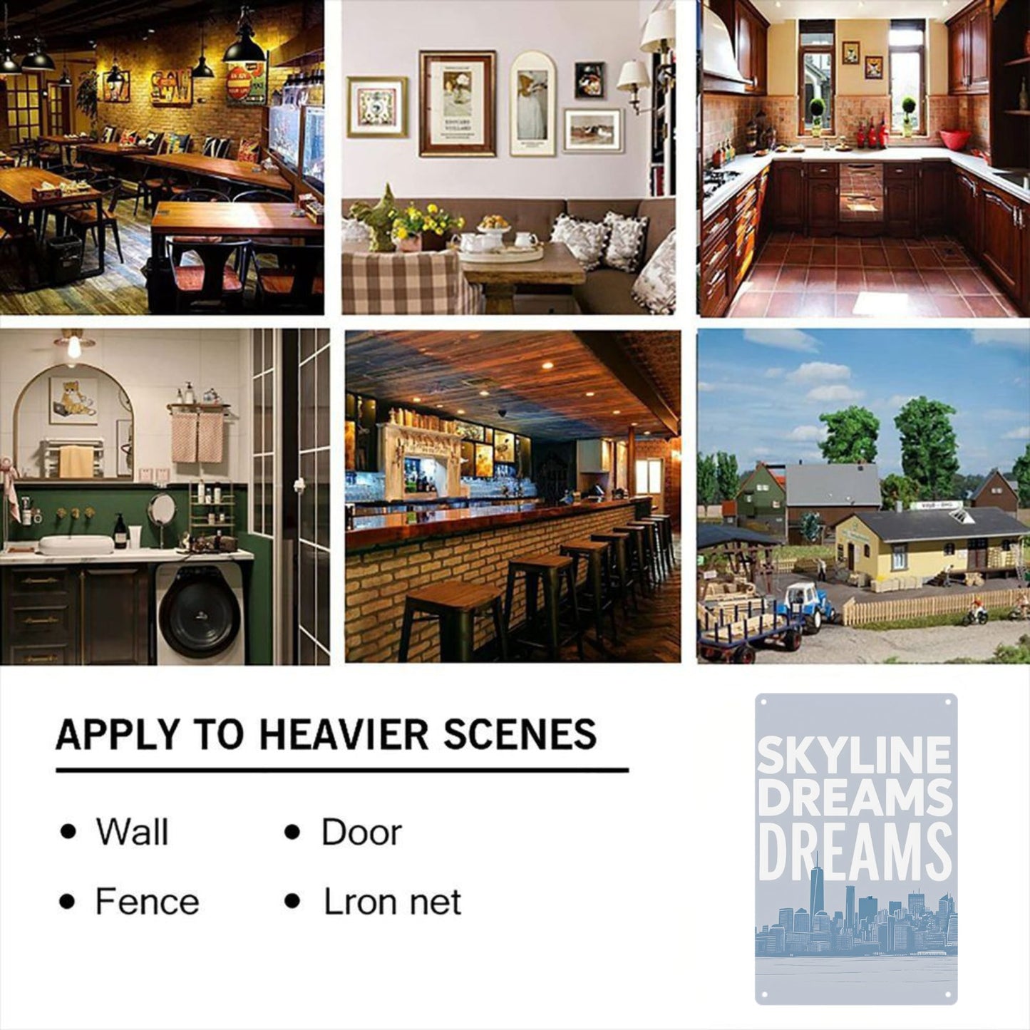 SKYLINE DREAMS DREAMS, elegant metal wall art decoration, perfect for home, bar and garage decoration