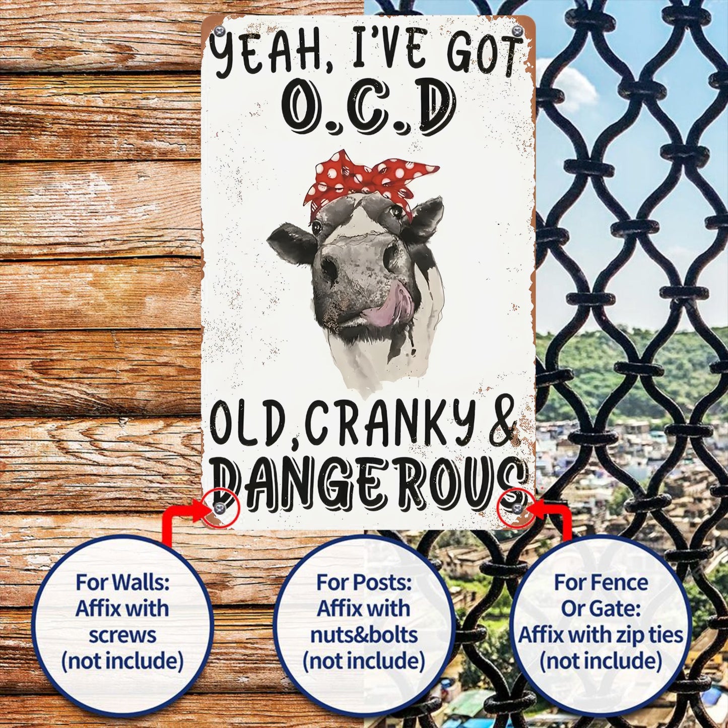 8" x 12" Funny Slogan "Yeah I've Got OCD Old Cranky & Dangerous" Tinplate Sign, durable, wear-resistant, rust-resistant, suitable for room, living room, bar, garage decoration, a perfect gift