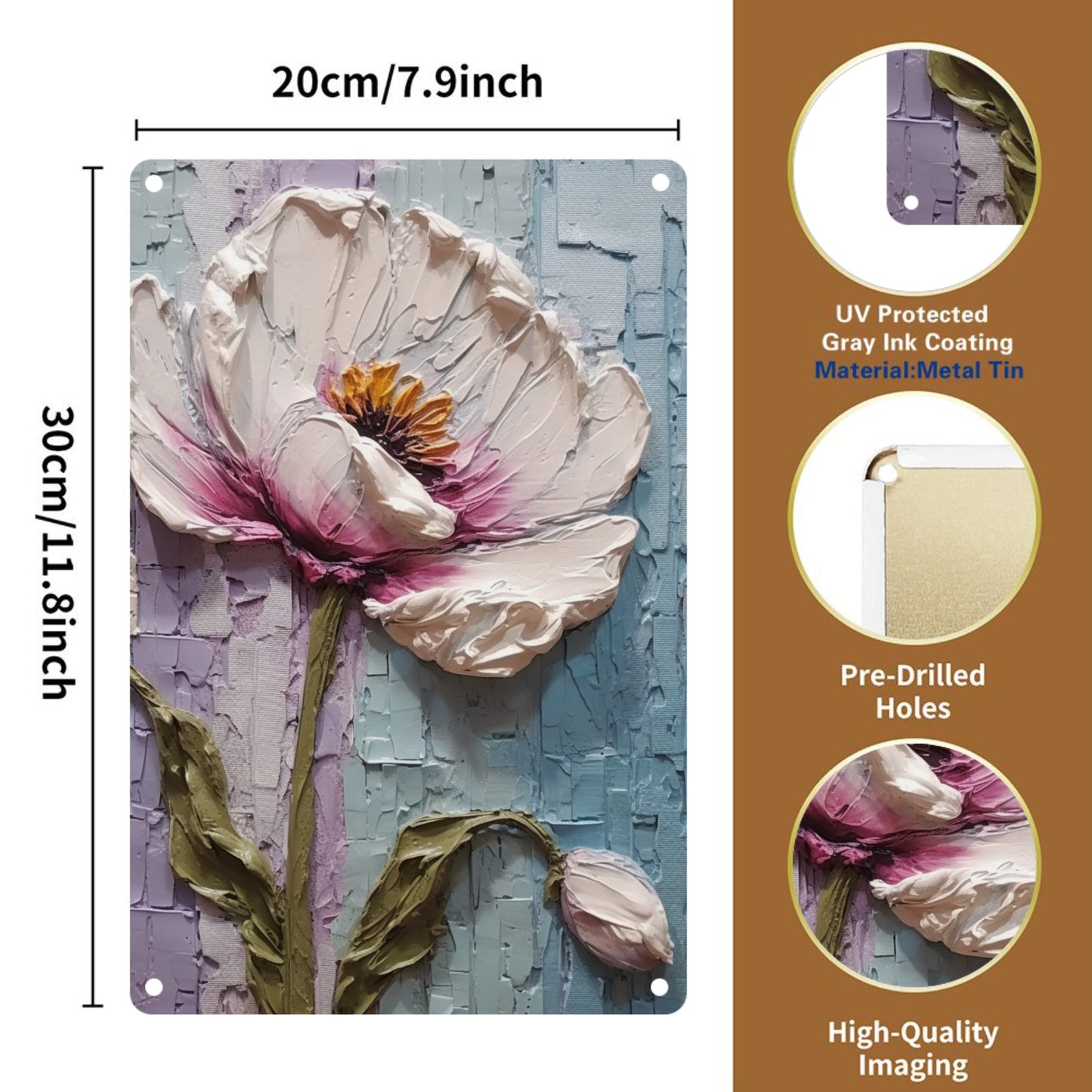8" x 12" artistic style metal tin plate, flower tin painting, durable, wear-resistant and rust-resistant, suitable for garage, home, bar, club, farm decoration, a good gift