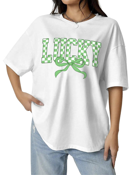 Women's lucky shirt, St. Patrick's Day 180g pure cotton Women's loose t-shirt, suitable for daily casual outing