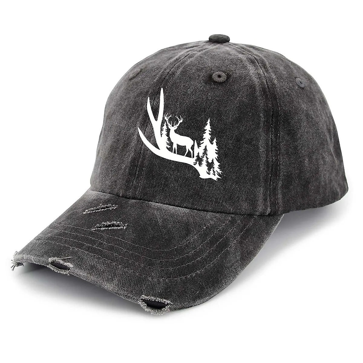 Deer Unisex Adjustable Curved Brim Print Hole Cowboy Baseball Hat
