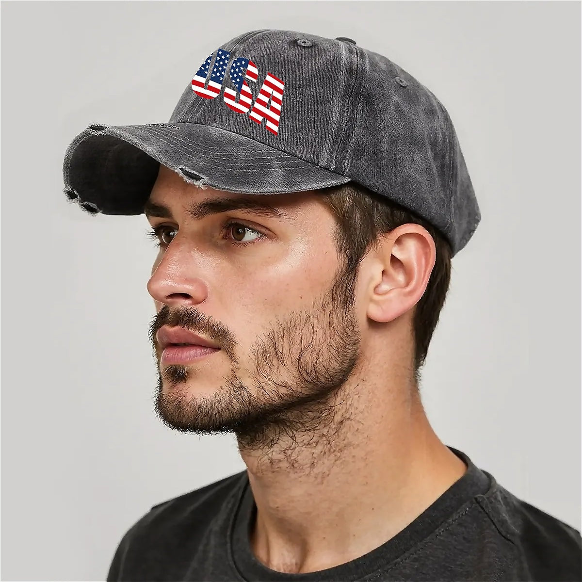 USA Unisex Adjustable Curved Brim Print Hole Cowboy Baseball Hat