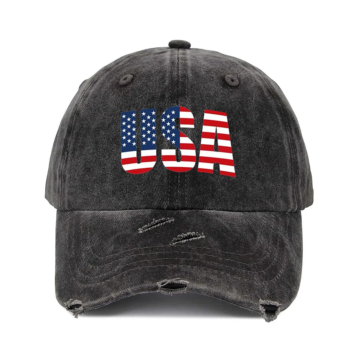 USA Unisex Adjustable Curved Brim Print Hole Cowboy Baseball Hat