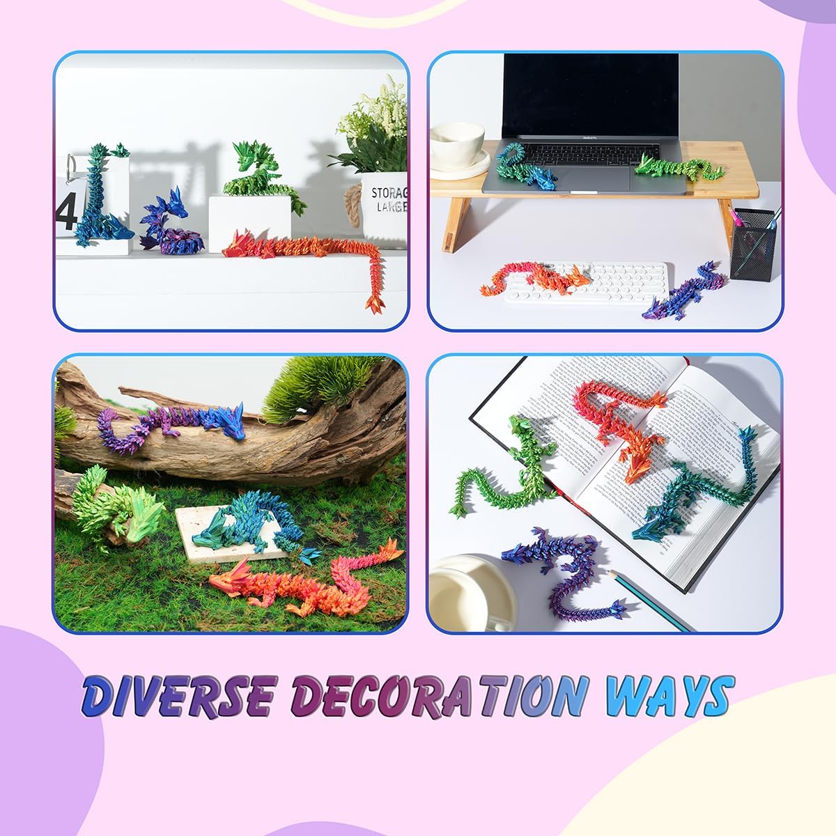 2PCS 12" 3D Printed Dragon, 3D Animals, 3D Fidget Toy, Autism Toys, 3D Dragon, 3D Printing Dragon for Home Office Decor Executive Desk Toys