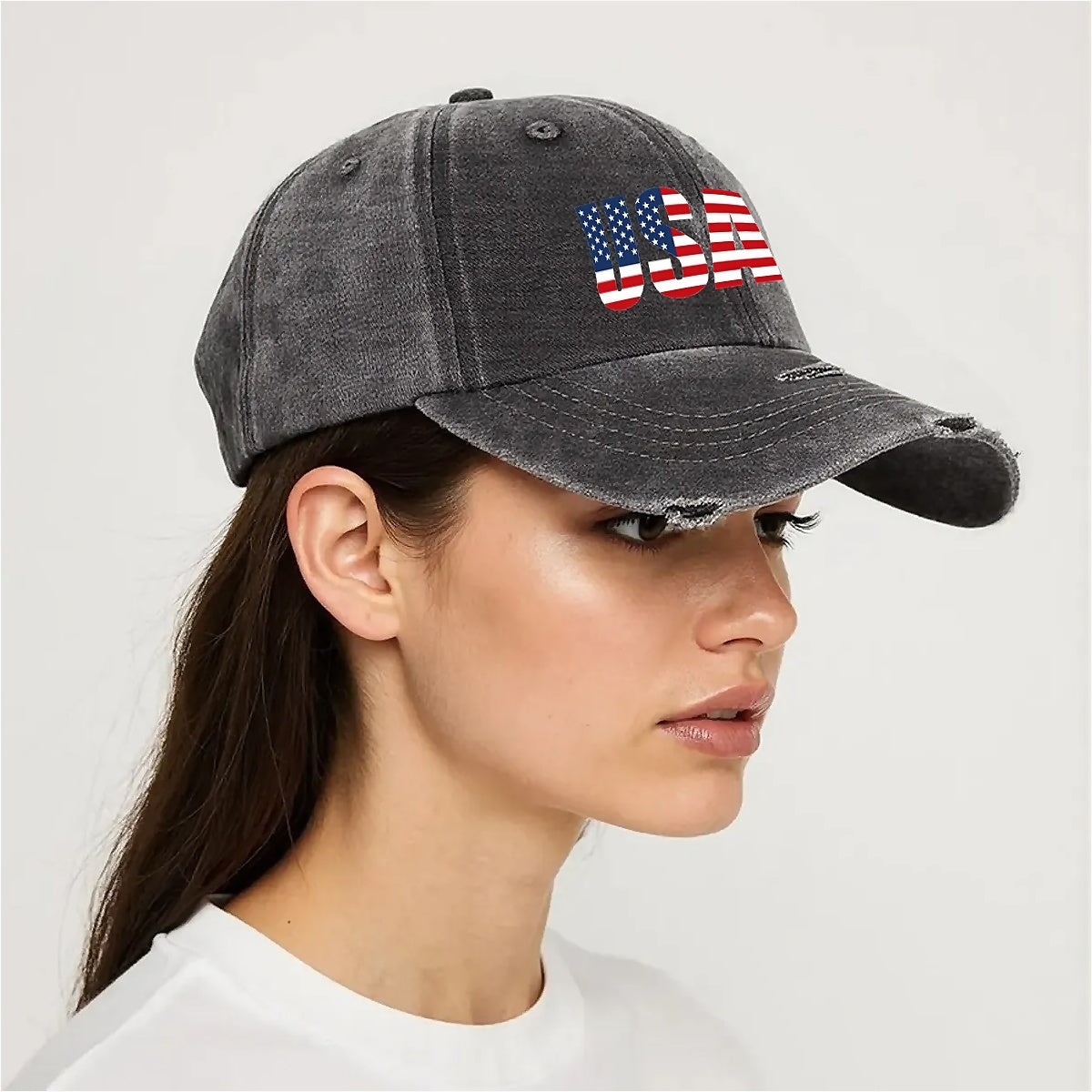 USA Unisex Adjustable Curved Brim Print Hole Cowboy Baseball Hat