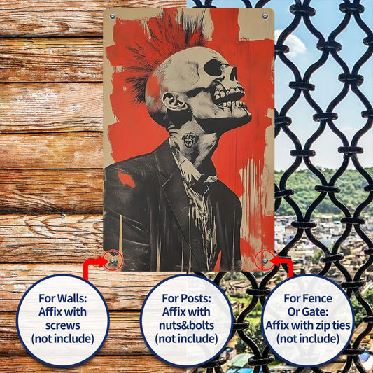 8" x 12" punk rock skull style metal tin plate painting, durable, wear-resistant and rust-resistant, suitable for garage, home, bar, club, farm decoration, a good gift