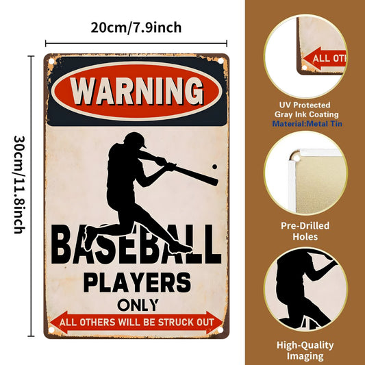 8" x 12" "Baseball Players Only" Sign Vintage Style Tinplate Sign, Durable, Wear-Resistant, Rust-Resistant, Suitable for Room, Living Room Decoration, Perfect Gift