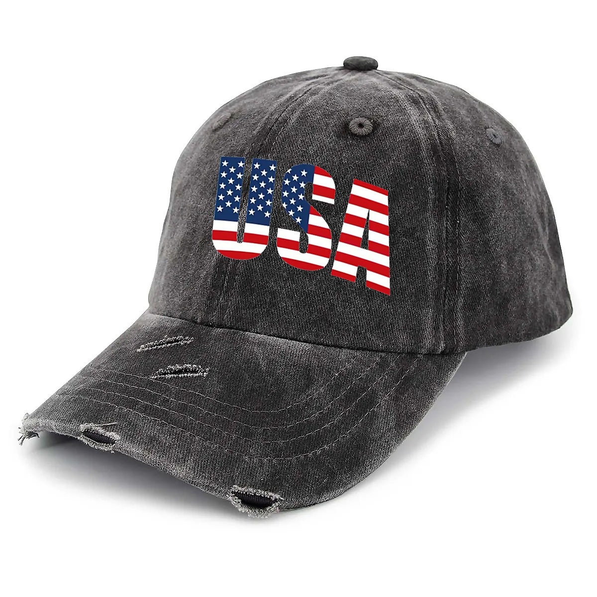 USA Unisex Adjustable Curved Brim Print Hole Cowboy Baseball Hat