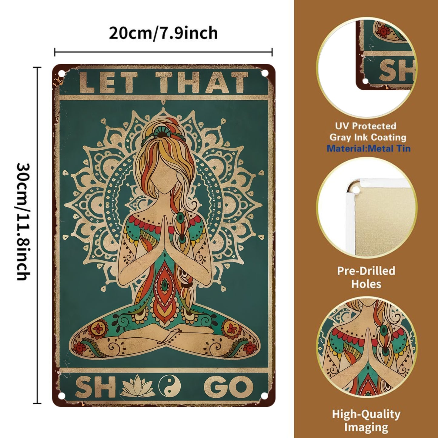 8" x 12" Hippie Yoga Girl Tinplate Sign, durable, wear-resistant, rust-resistant, suitable for room, living room decoration, a perfect gift for yoga lovers