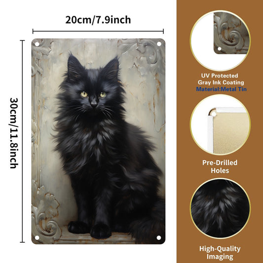 8" x 12" vintage style metal tin sign, black cat tin painting, durable, wear-resistant and rust-resistant, suitable for garage, home, bar, club, farm decoration A good gift