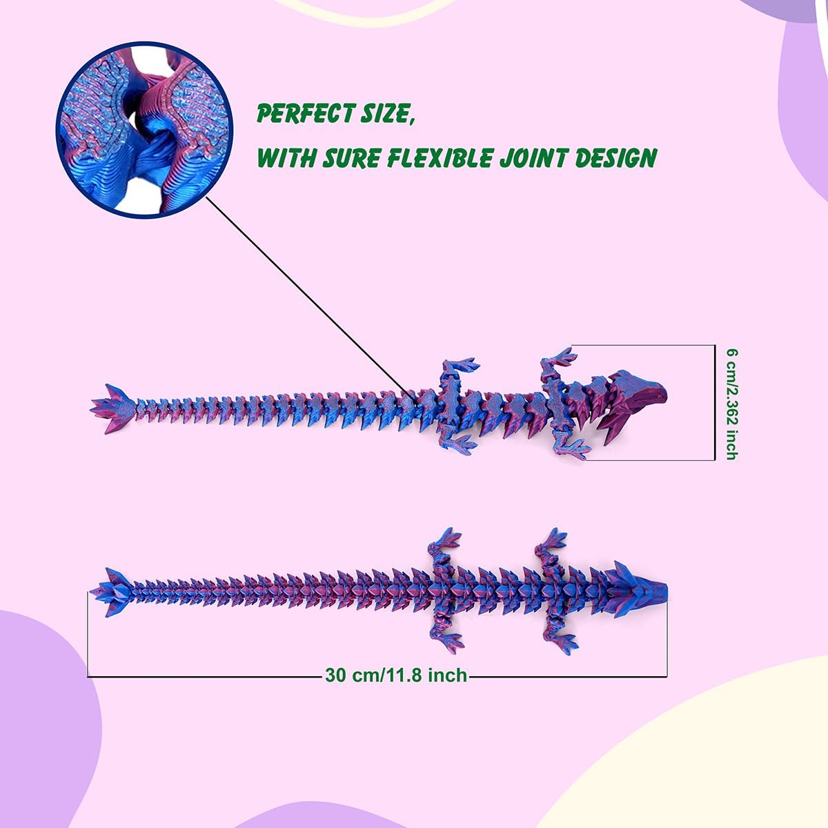 2PCS 12" 3D Printed Dragon, 3D Animals, 3D Fidget Toy, Autism Toys, 3D Dragon, 3D Printing Dragon for Home Office Decor Executive Desk Toys