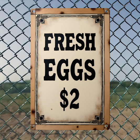 "FRESH EGGS" funny metal tin sign, novelty vintage plaque decoration, suitable for home decoration, wall decoration, bathroom decoration, bar decoration, garage decoration, farmhouse decoration, great gift for people