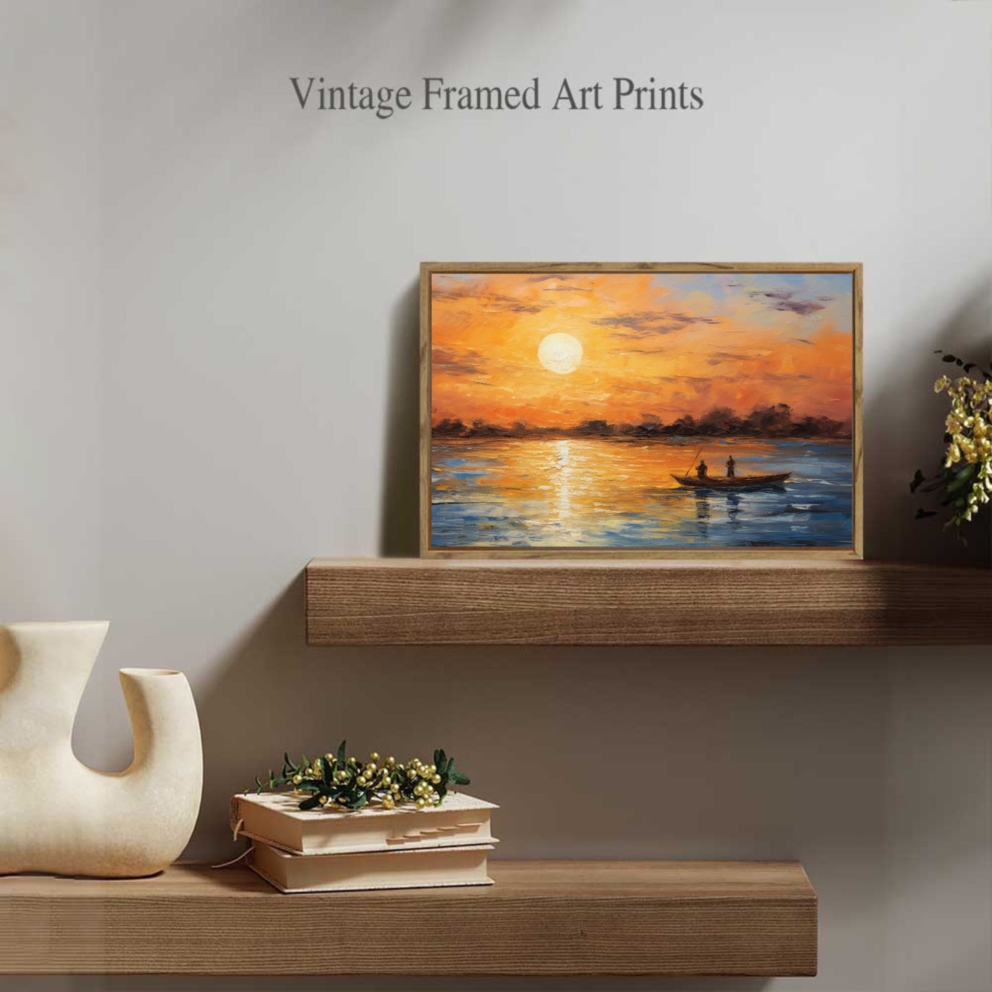 Hot!Sunset Framed Canvas Painting for Wall 24x16 inches