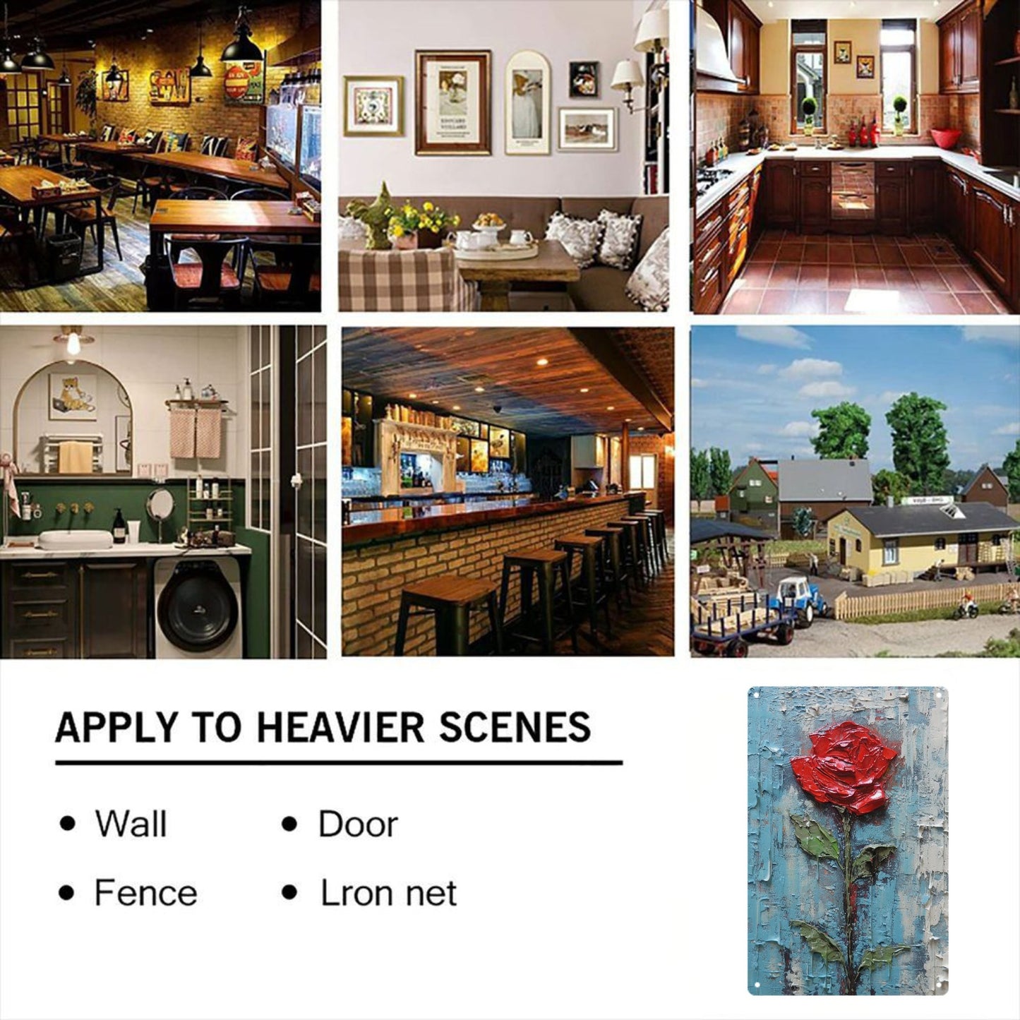 8" x 12" artistic style metal tin plate, rose flower tin painting, durable, wear-resistant and rust-resistant, suitable for garage, home, bar, club, farm decoration A good gift