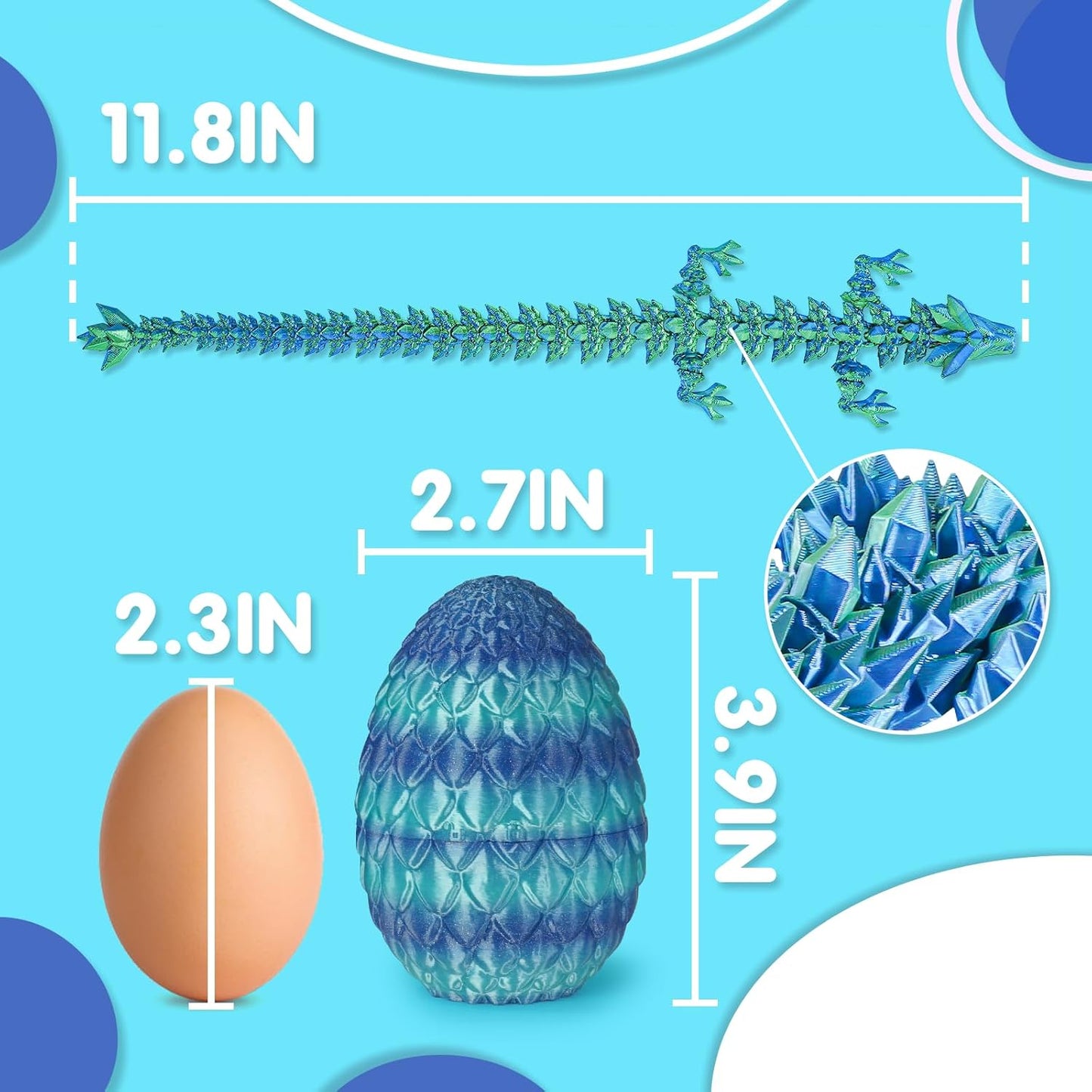 Small Dragon Eggs with Dragon Inside, 3D Printed Surprise Funny Gifts for Kids, Articulated Dragon Fidget Toys for Adults, Executive Desk Toys Office Room Décor (Sky Blue Ombre)
