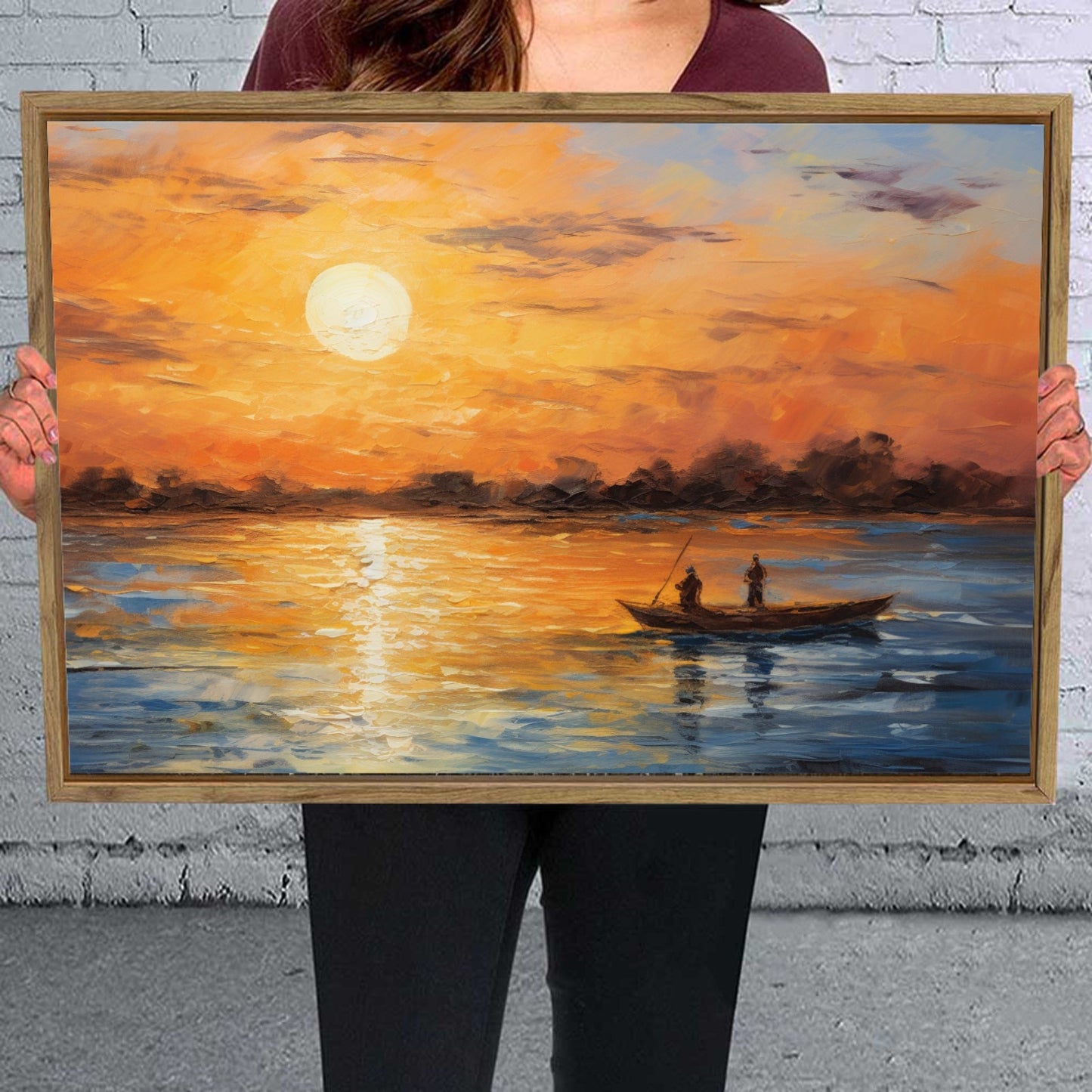 Hot!Sunset Framed Canvas Painting for Wall 24x16 inches