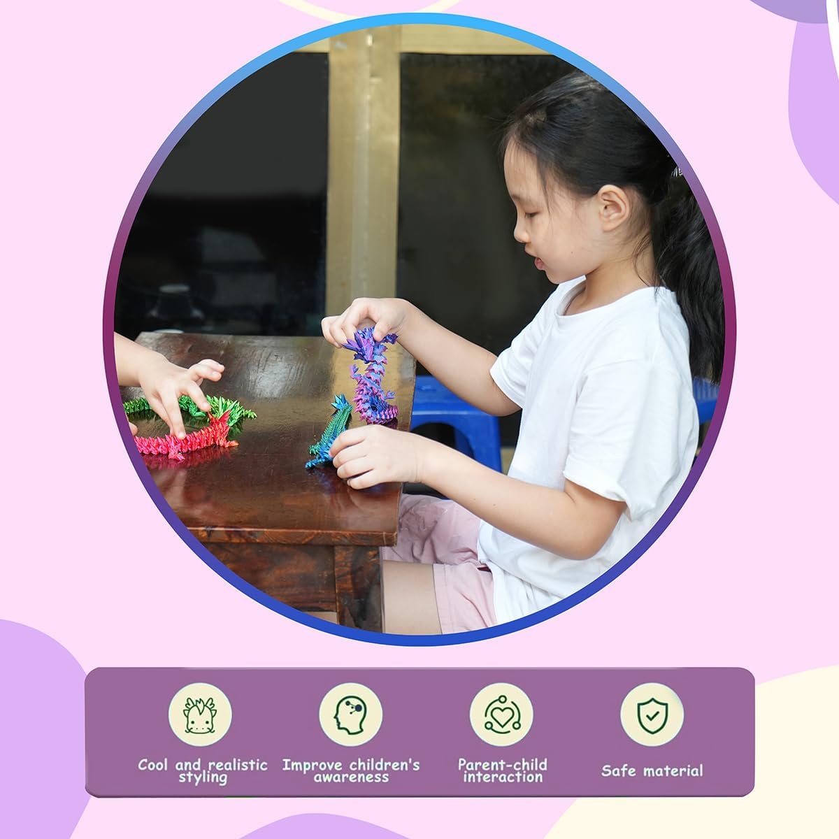 2PCS 12" 3D Printed Dragon, 3D Animals, 3D Fidget Toy, Autism Toys, 3D Dragon, 3D Printing Dragon for Home Office Decor Executive Desk Toys