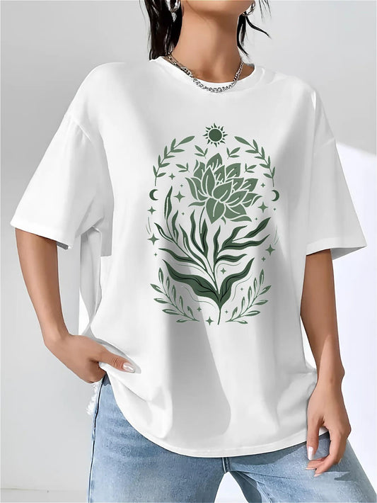 Fashion casual print, summer style short sleeve, white round neck loose cotton T-shirt, soft material, suitable for daily wear