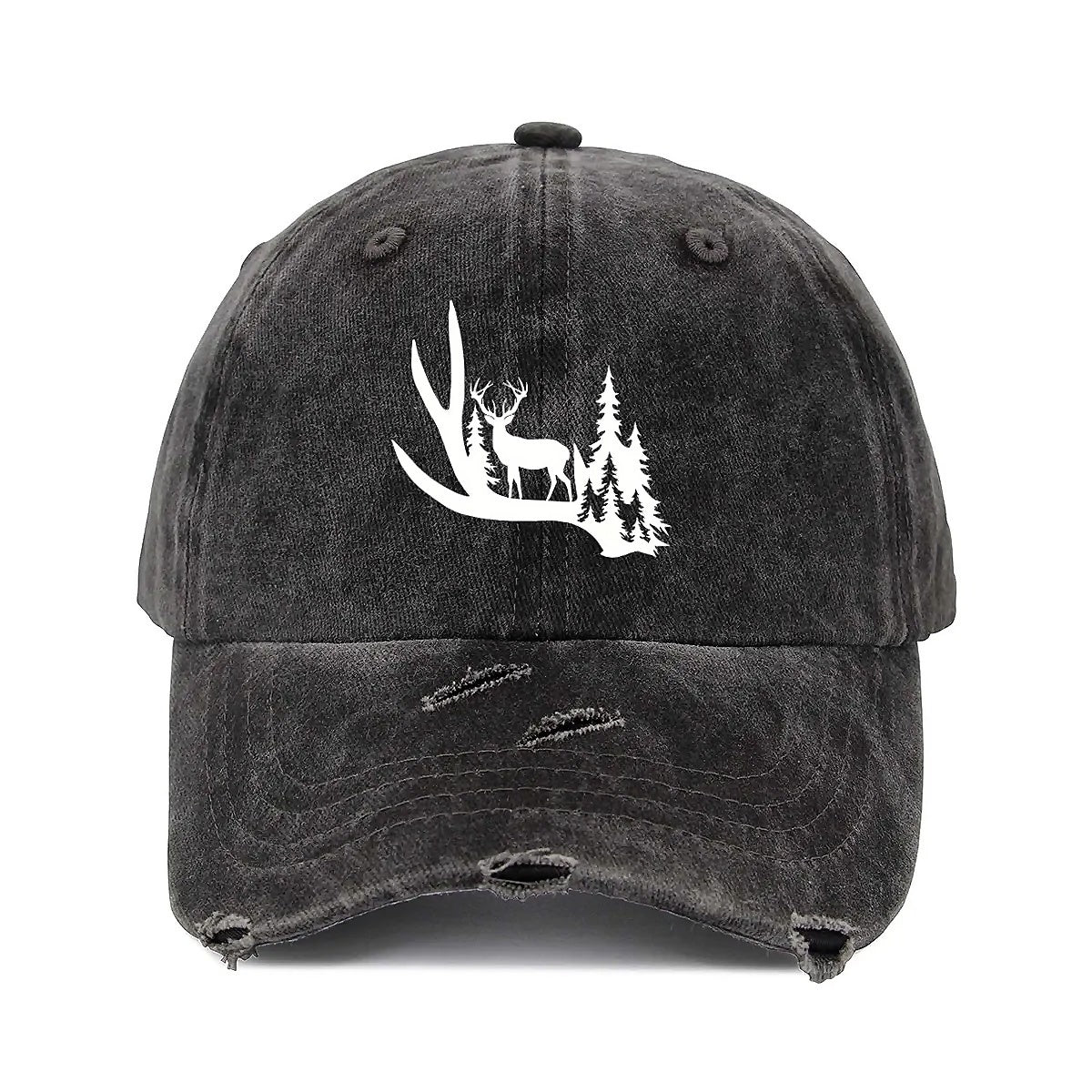 Deer Unisex Adjustable Curved Brim Print Hole Cowboy Baseball Hat