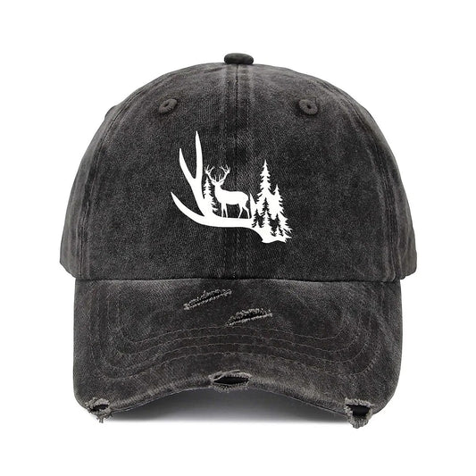 Deer Unisex Adjustable Curved Brim Print Hole Cowboy Baseball Hat