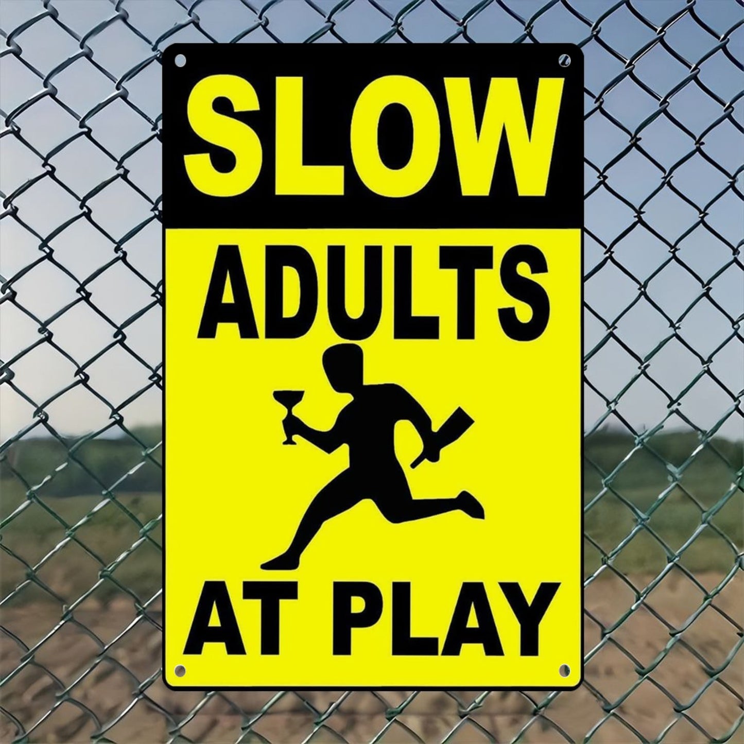 8" x 12" Funny Slogan "Slow Adults At Play" Tinplate Sign, durable, wear-resistant, rust-resistant, suitable for room, living room, bar, garage decoration, a perfect gift