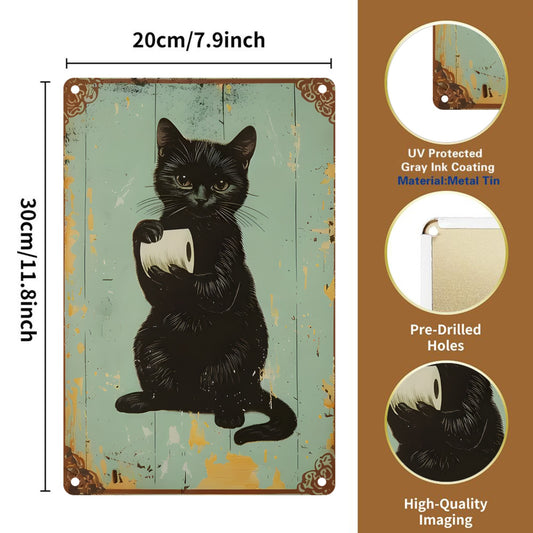 8" x 12" vintage style metal tin sign, black cat tin painting, durable, wear-resistant and rust-resistant, suitable for garage, home, bar, club, farm decoration A good gift