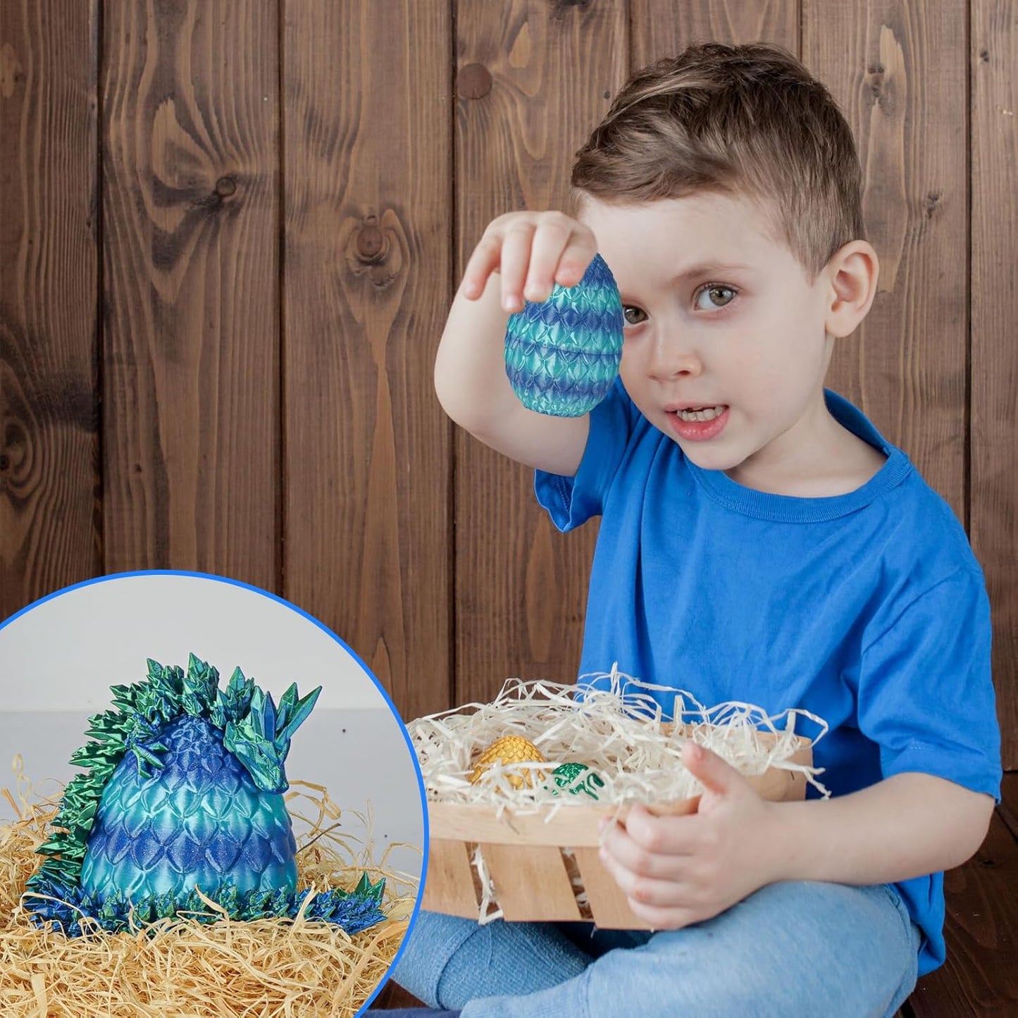 Small Dragon Eggs with Dragon Inside, 3D Printed Surprise Funny Gifts for Kids, Articulated Dragon Fidget Toys for Adults, Executive Desk Toys Office Room Décor (Sky Blue Ombre)