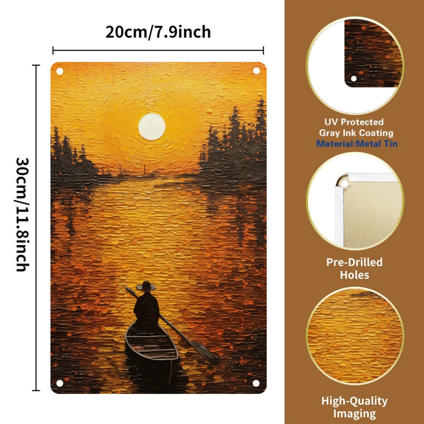 Sunset 8" x 12" Iron Painting Style Metal Tin Plate