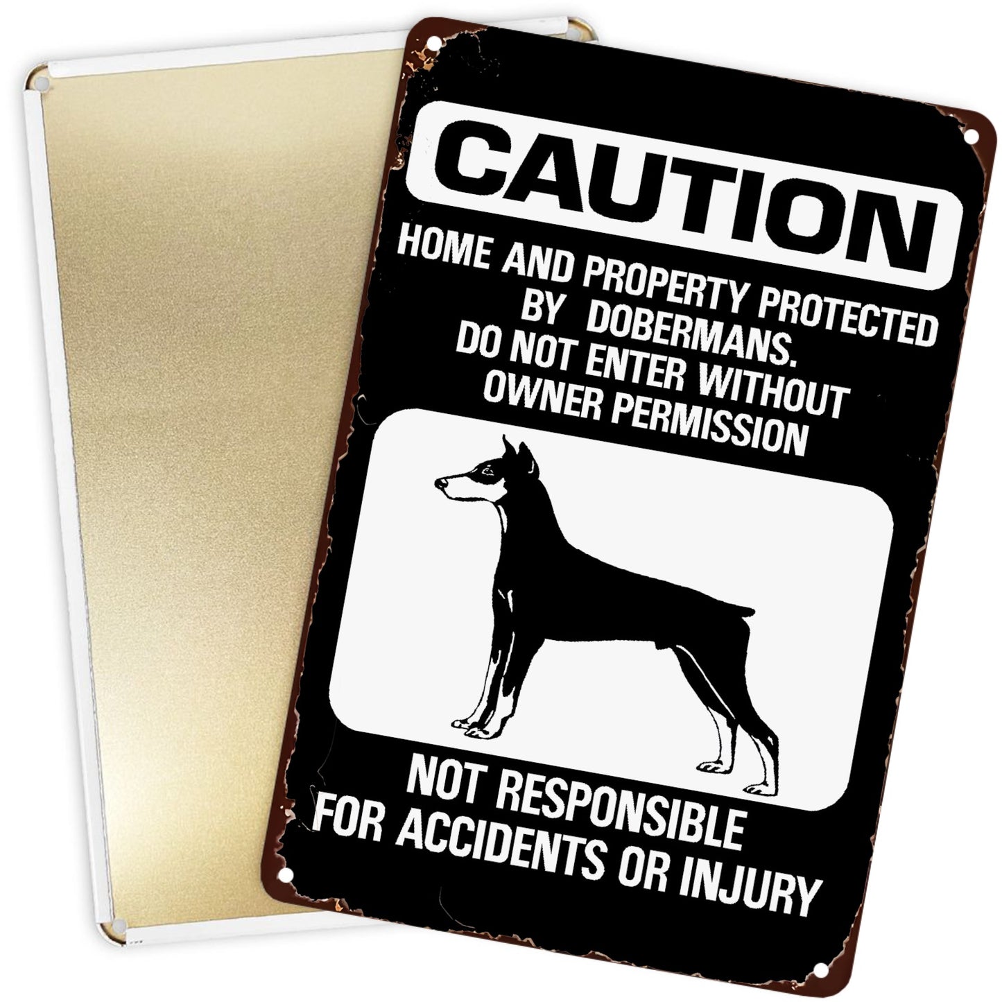8" x 12" Attention Doberman Warning Do Not Enter, Metal Sign, Durable, Wear-resistant, Rust-resistant, Suitable for garden, living room, bar, garage and other decorations, a good gift