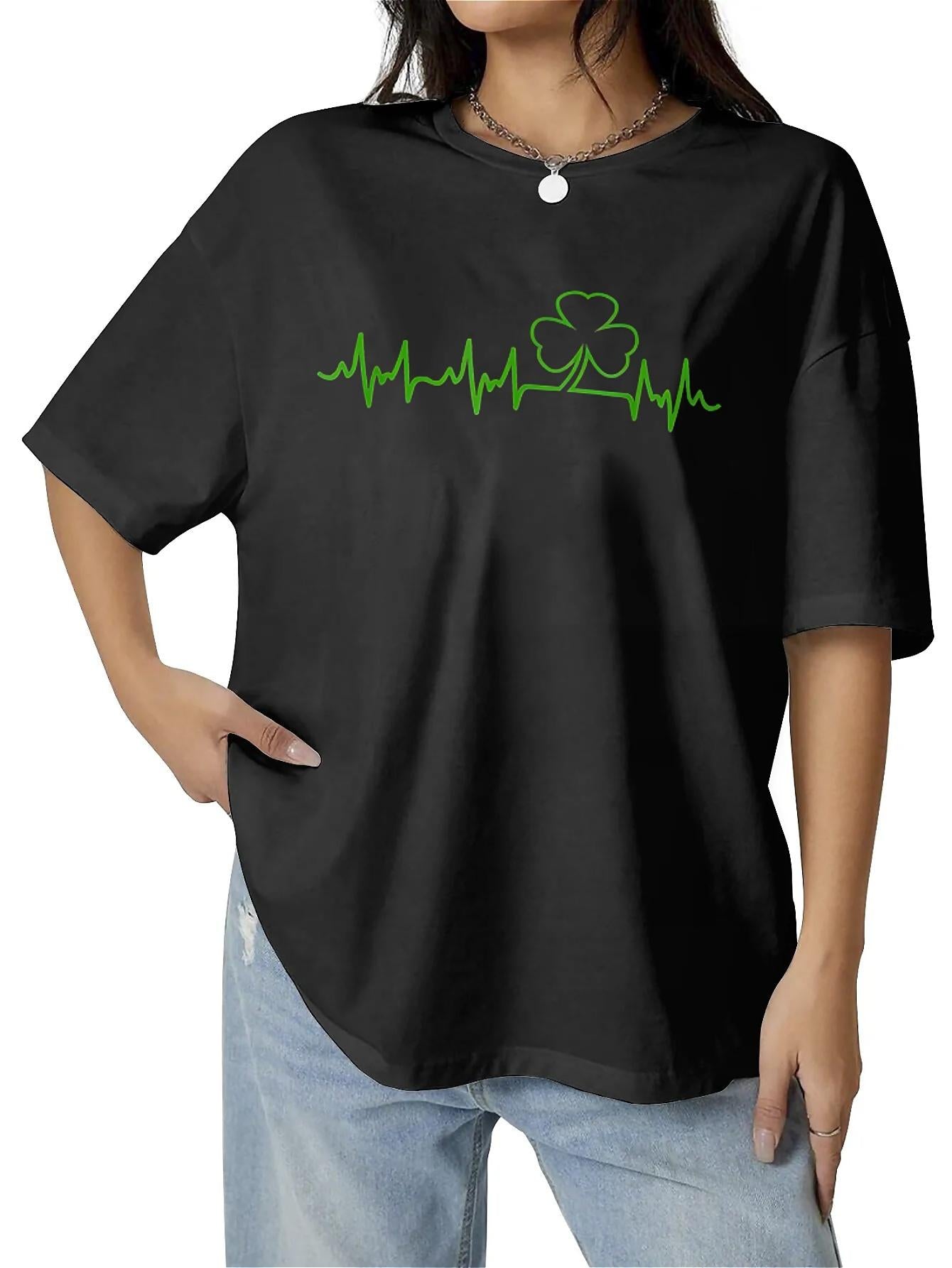 Saint Serenade print, summer style short sleeve, white round neck loose cotton T-shirt, soft material, suitable for daily wear