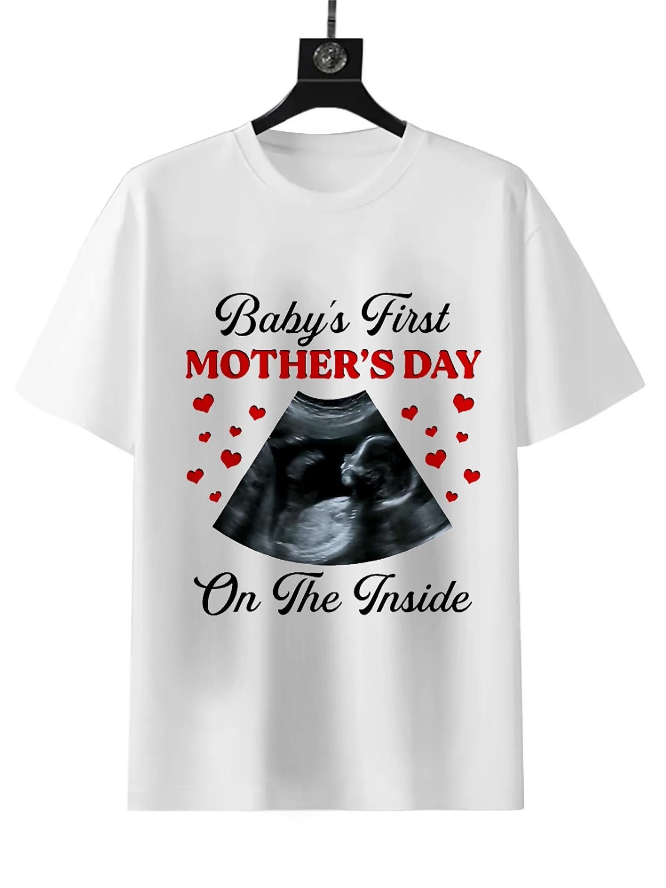 Baby's first Mother's Day print in the mother's belly, summer short sleeves, white round neck loose cotton, soft material, suitable for daily wear