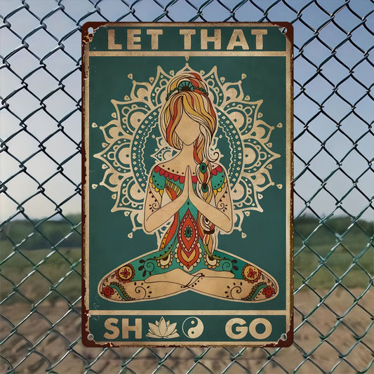 8" x 12" Hippie Yoga Girl Tinplate Sign, durable, wear-resistant, rust-resistant, suitable for room, living room decoration, a perfect gift for yoga lovers
