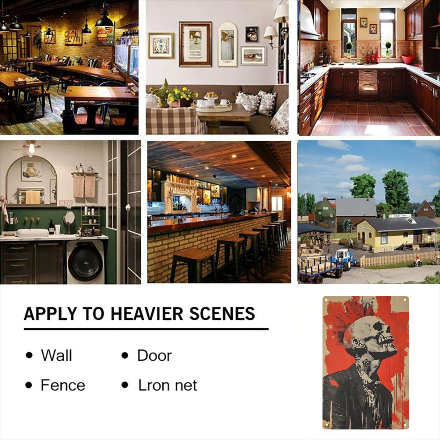 8" x 12" punk rock skull style metal tin plate painting, durable, wear-resistant and rust-resistant, suitable for garage, home, bar, club, farm decoration, a good gift