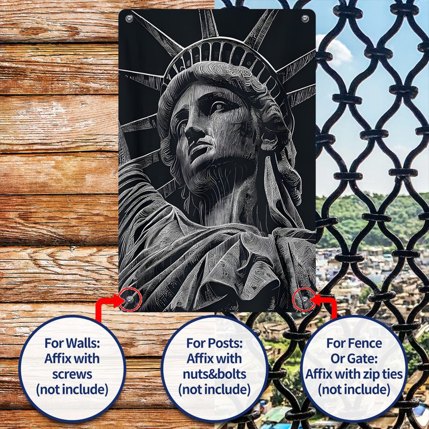 8" x 12" Statue of Liberty metal tin plate painting, durable, wear-resistant and rust-resistant, suitable for garage, home, bar, club, farm decoration, a good gift