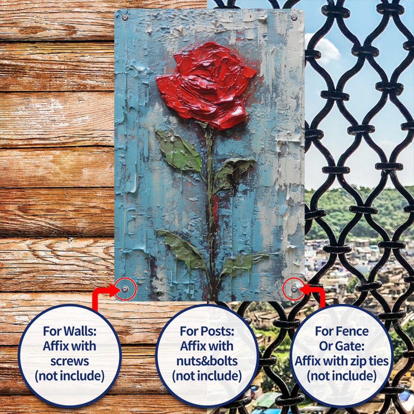 8" x 12" artistic style metal tin plate, rose flower tin painting, durable, wear-resistant and rust-resistant, suitable for garage, home, bar, club, farm decoration A good gift