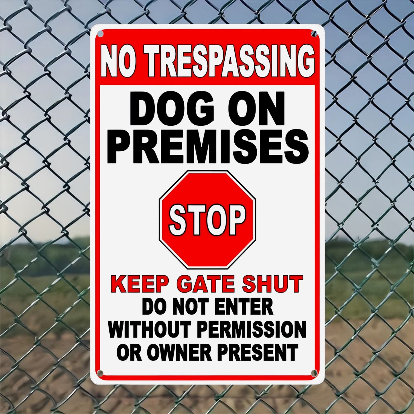 8" x 12" No Trespassing, Dogs in the Yard, Stop, Close the Gate, Metal Sign, Durable, Wear-resistant, Rust-resistant, Suitable for Garden, Living Room, Bar, Garage and other Decorations, a Good Gift
