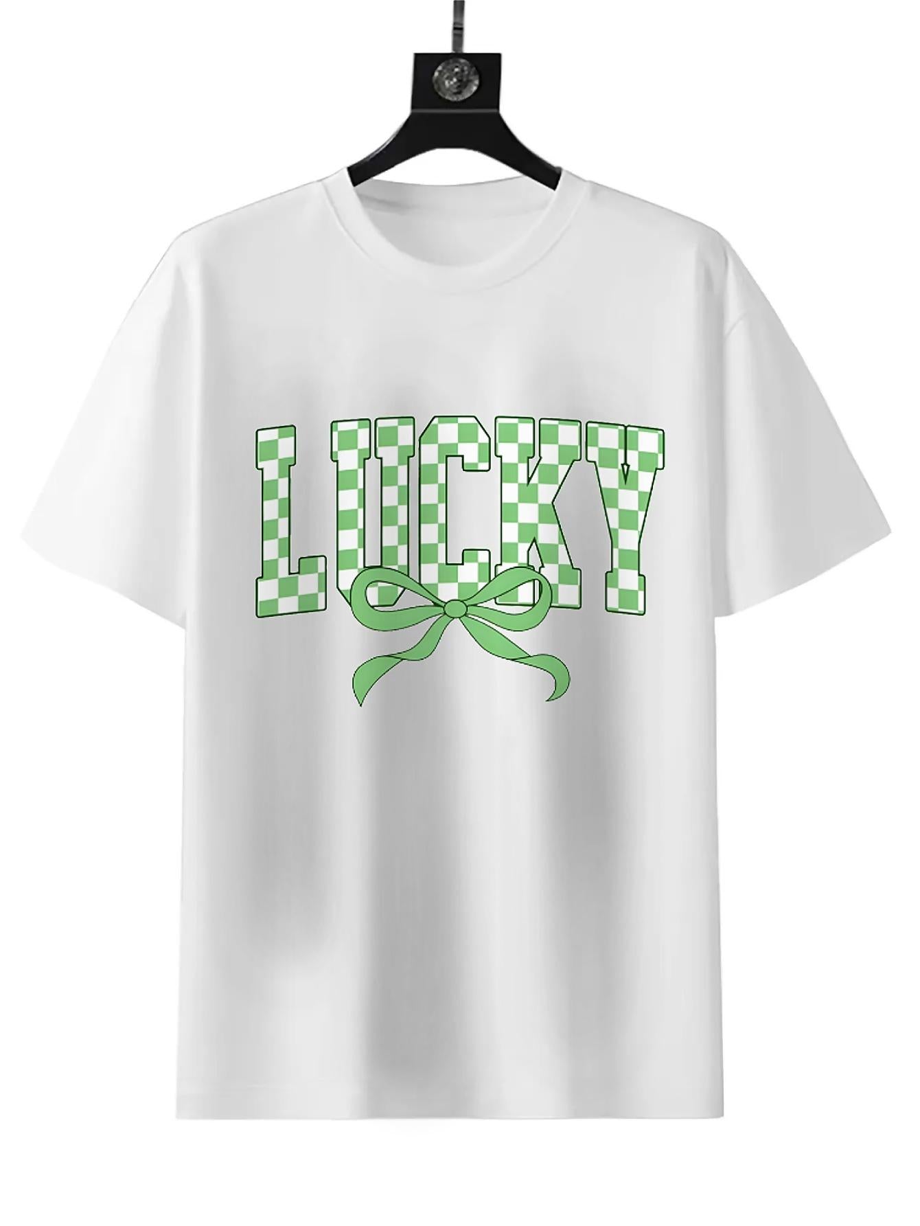 Women's lucky shirt, St. Patrick's Day 180g pure cotton Women's loose t-shirt, suitable for daily casual outing