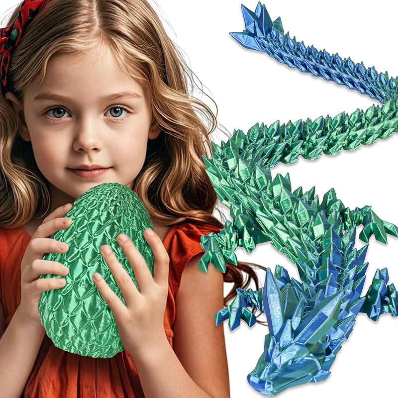 Small Dragon Eggs with Dragon Inside, 3D Printed Surprise Funny Gifts for Kids, Articulated Dragon Fidget Toys for Adults, Executive Desk Toys Office Room Décor (Sky Blue Ombre)