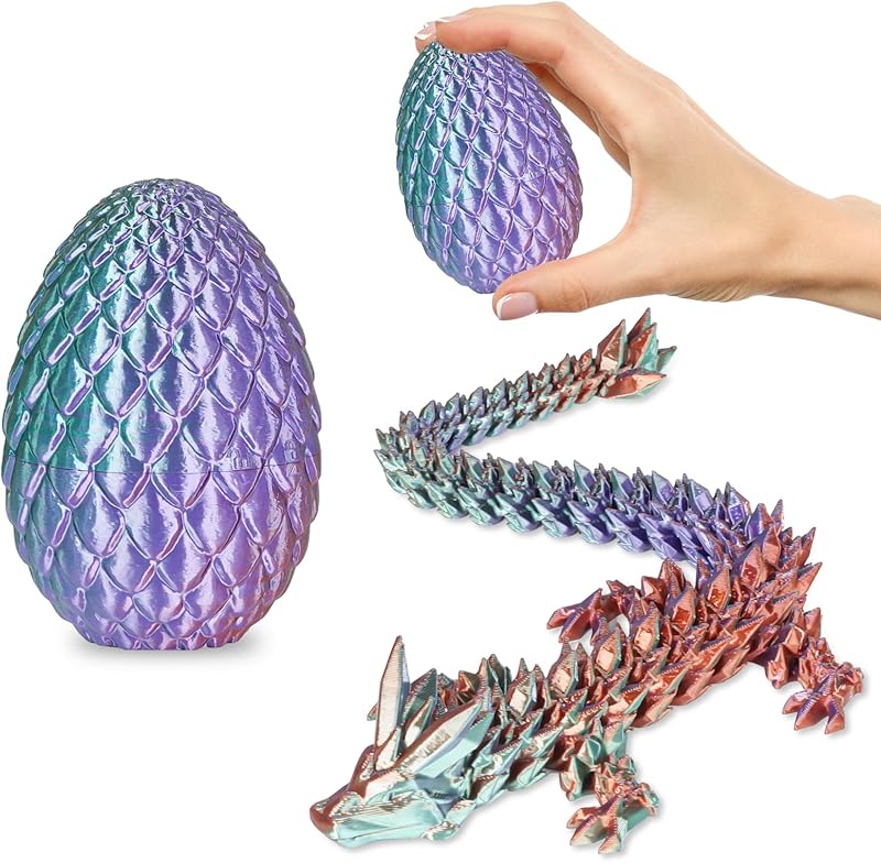 Small Dragon Eggs with Dragon Inside, 3D Printed Surprise Funny Gifts for Kids, Articulated Dragon Fidget Toys for Adults, Executive Desk Toys Office Room Décor (Sky Blue Ombre)