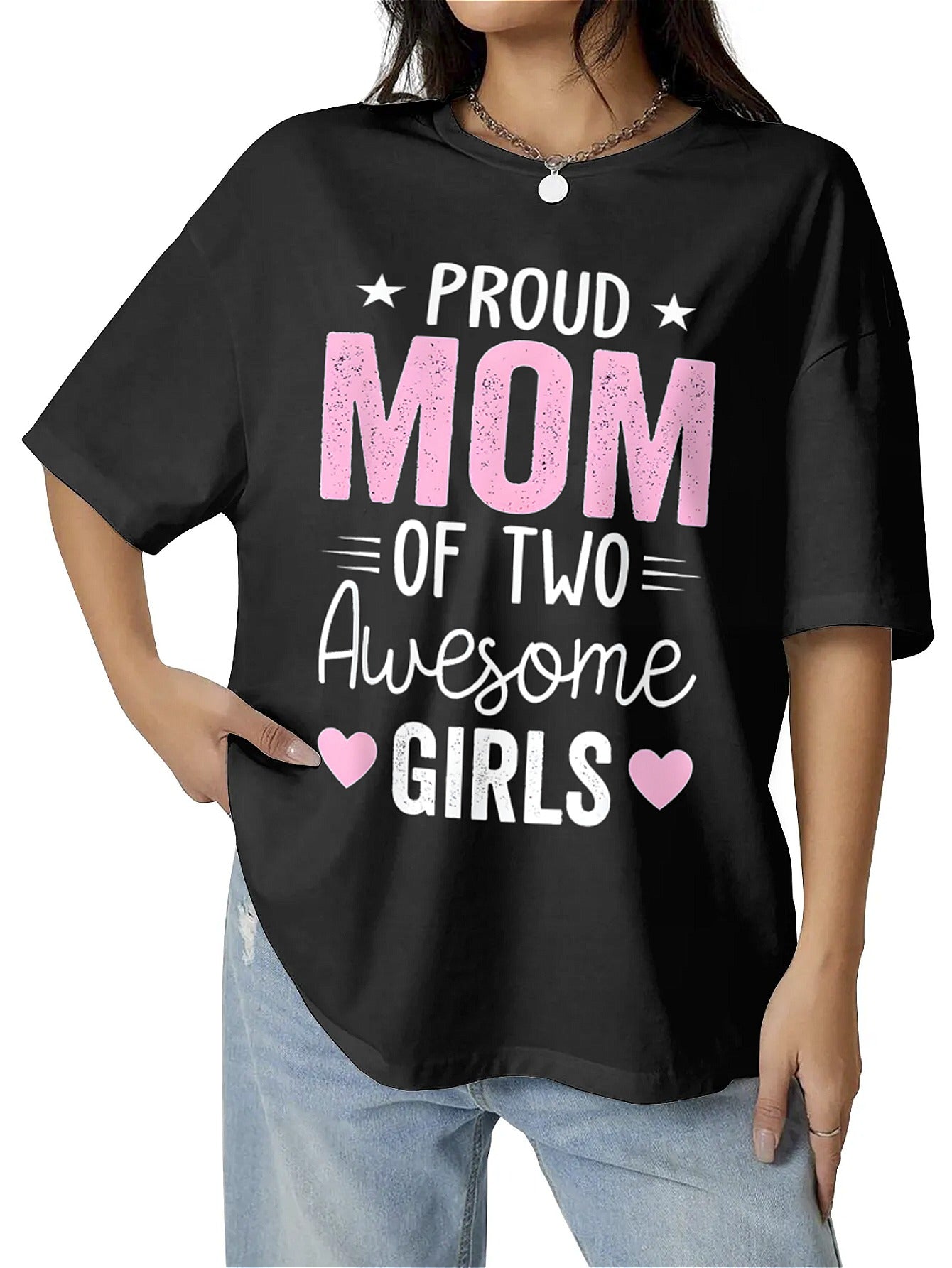 Proud Mom Serenade print, summer style short sleeve, white round neck loose cotton T-shirt, soft material, suitable for daily wear