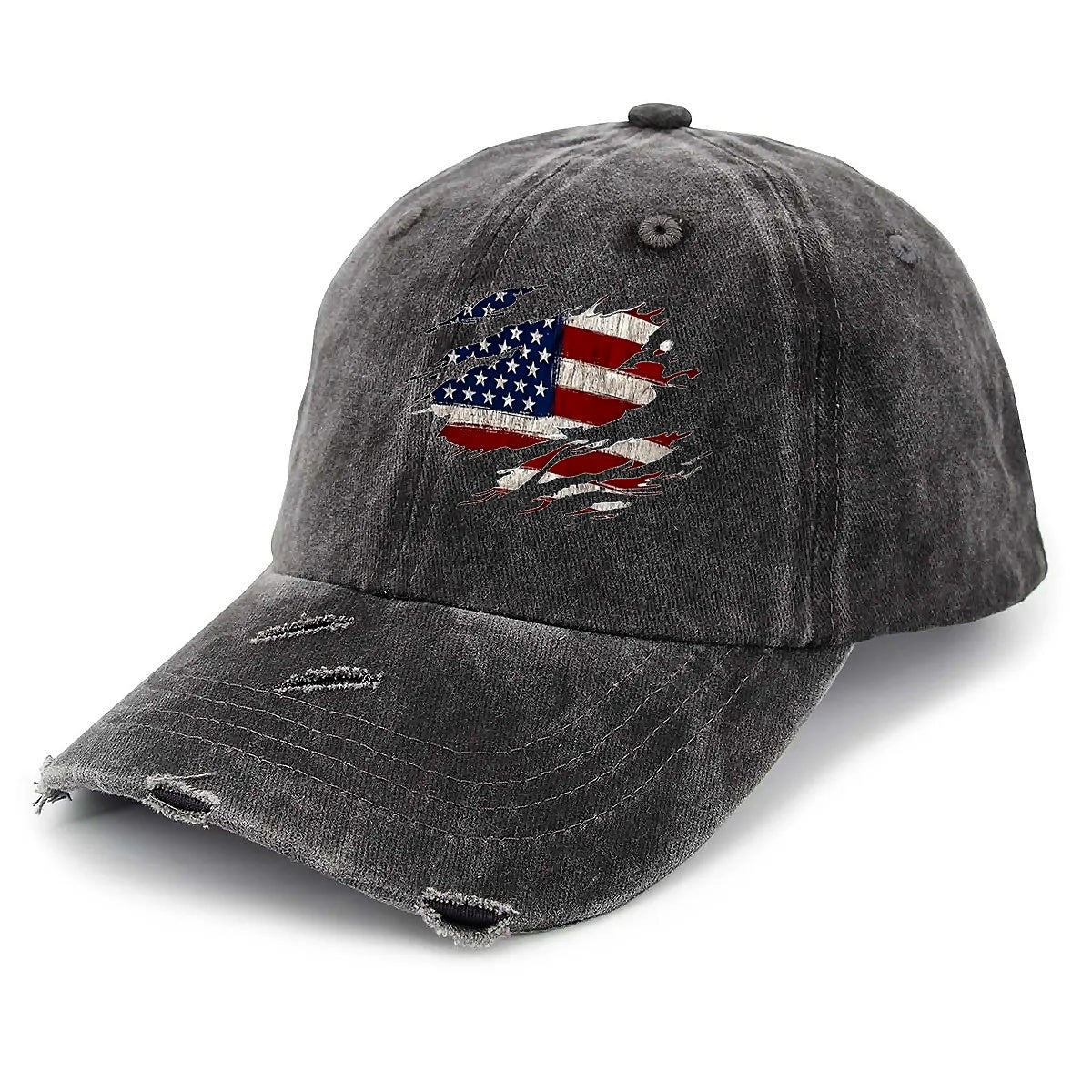 Flag Unisex Adjustable Curved Brim Print Hole Cowboy Baseball Hat