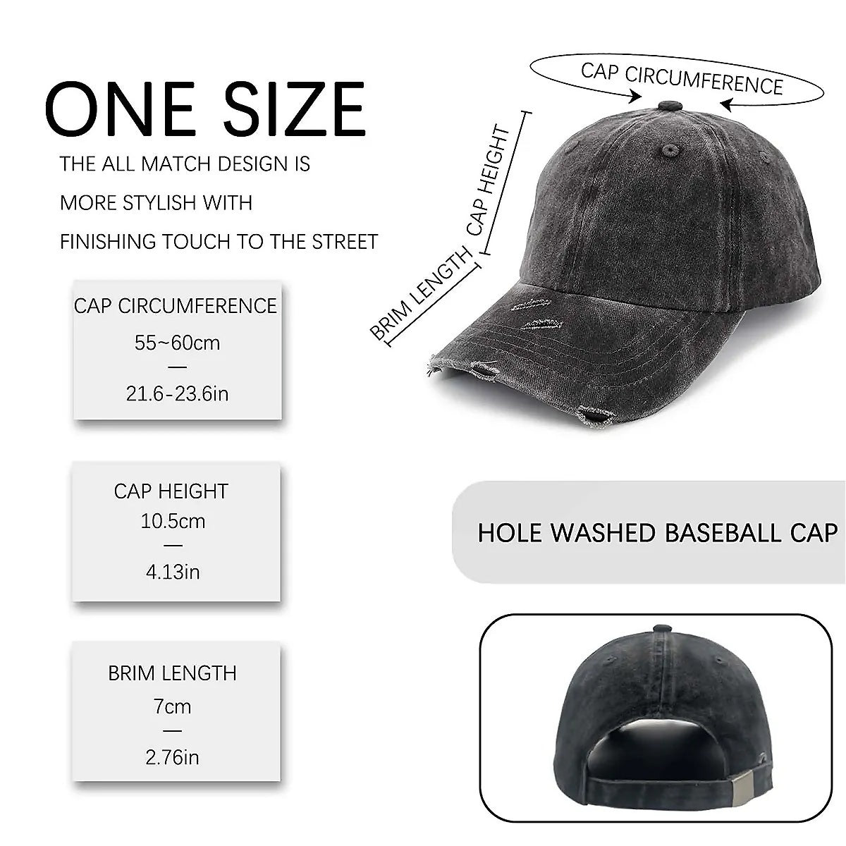 Treat DEALER Unisex Adjustable Curved Brim Print Hole Cowboy Baseball Hat