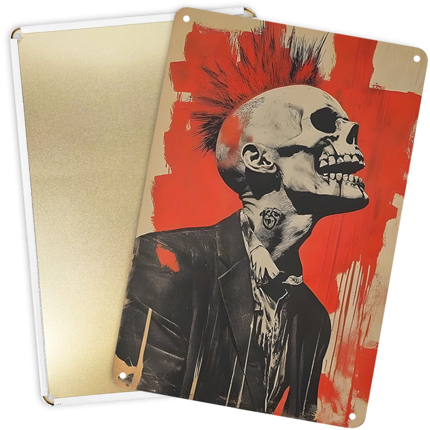 8" x 12" punk rock skull style metal tin plate painting, durable, wear-resistant and rust-resistant, suitable for garage, home, bar, club, farm decoration, a good gift