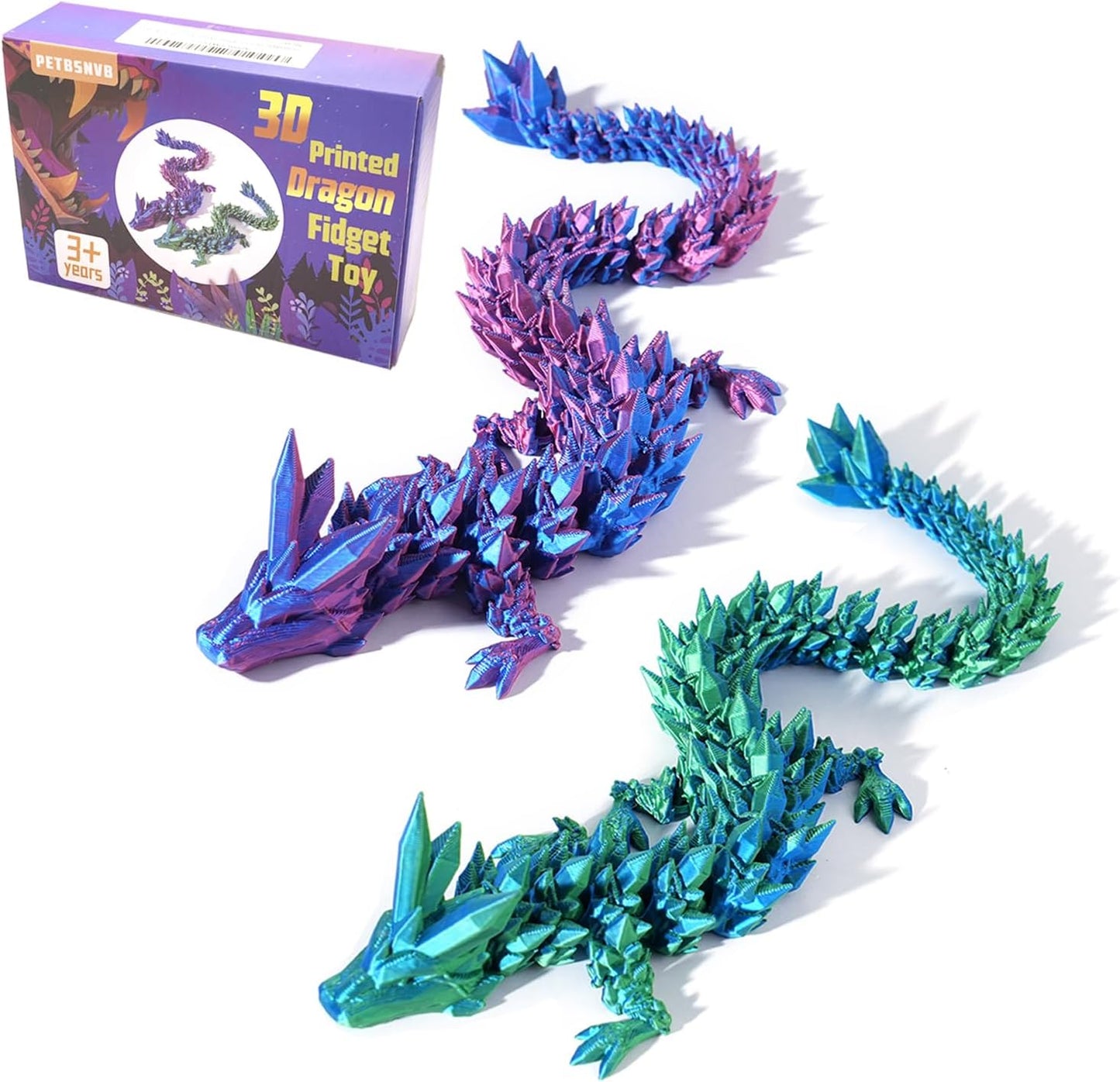 2PCS 12" 3D Printed Dragon, 3D Animals, 3D Fidget Toy, Autism Toys, 3D Dragon, 3D Printing Dragon for Home Office Decor Executive Desk Toys
