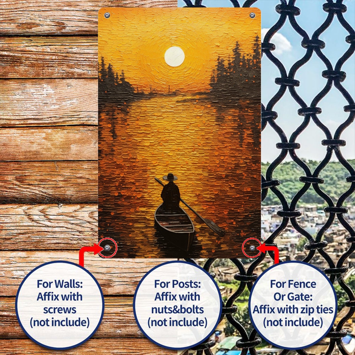 Sunset 8" x 12" Iron Painting Style Metal Tin Plate