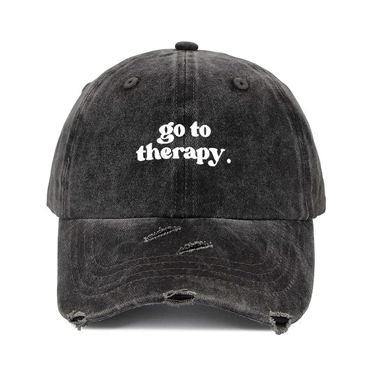 GO TO THERAPY Unisex Adjustable Curved Brim Print Hole Cowboy Baseball Hat