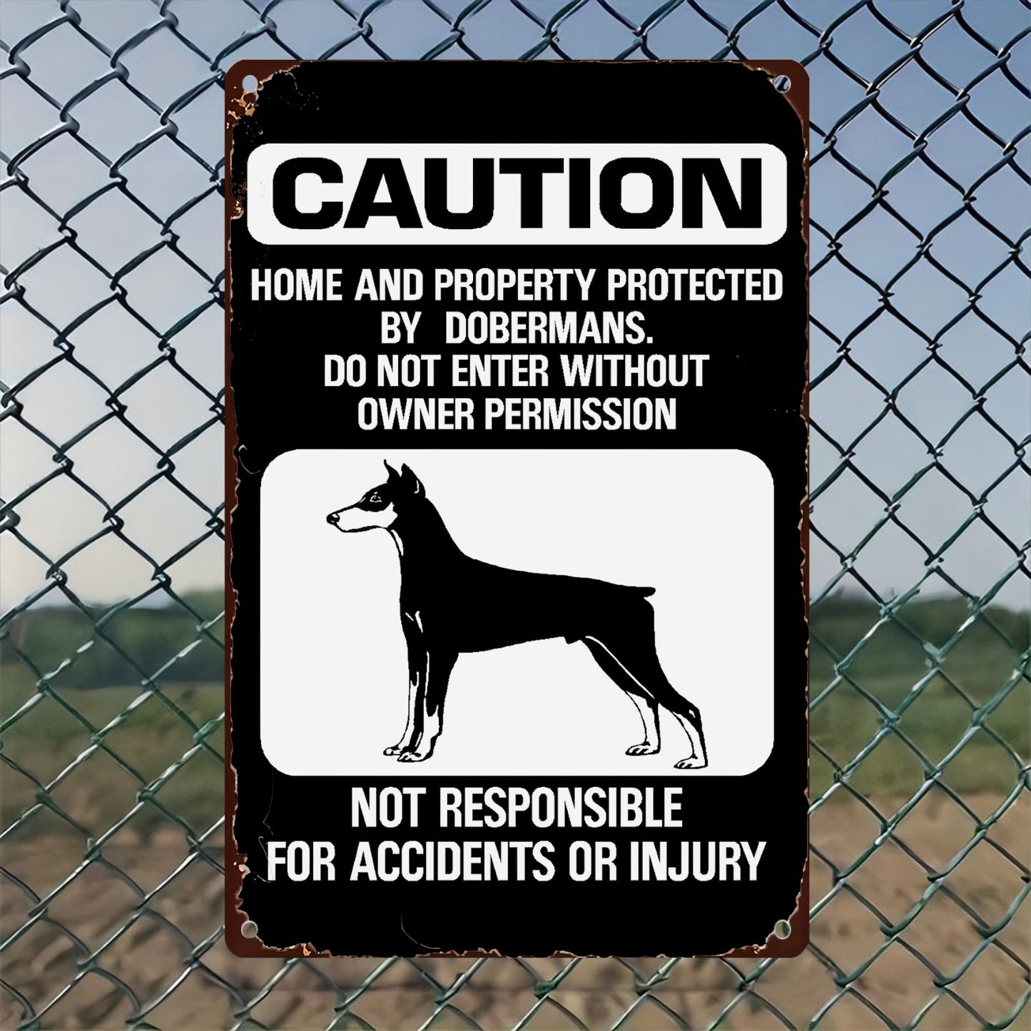 8" x 12" Attention Doberman Warning Do Not Enter, Metal Sign, Durable, Wear-resistant, Rust-resistant, Suitable for garden, living room, bar, garage and other decorations, a good gift